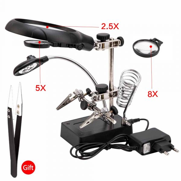Helping Hand Soldering Iron Stand With Illuminated LED and Optics