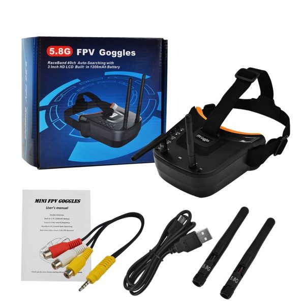 3 inch FPV Goggles 480x320 Display Double Antenna Reception 5.8G 40CH with Battery for FPV Racing Drones and Quadcopters