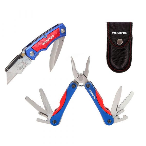 WORKPRO Multi-Tool Utility Knife Twin Blade 15 in 1 Pliers 2PC Tool Set