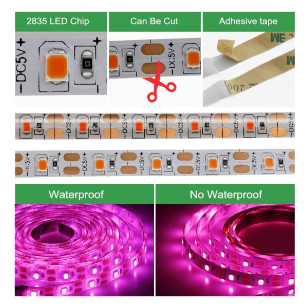 LED Grow Light Full Spectrum USB Grow Light Strip 0.5m 1m 2m 3m 2835 SMD DC5V LED
