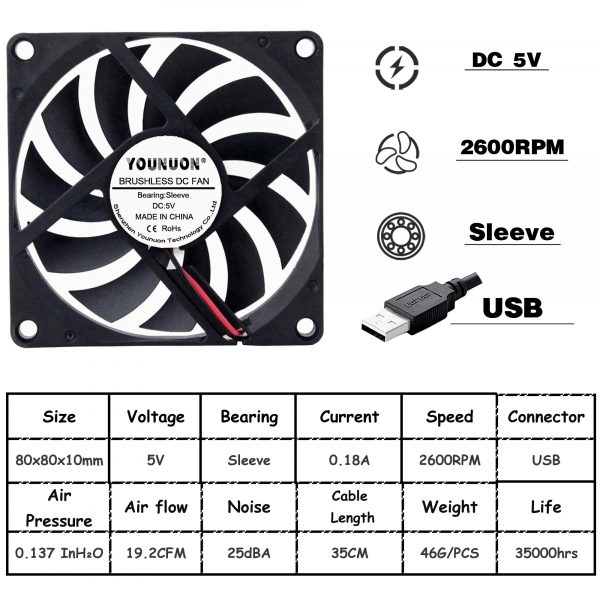 Computer Fan 80MM 5V 80x80x10mm 8cm 5V 12V 24V 8010 2PIN 3PIN Brushless DC 2PCS