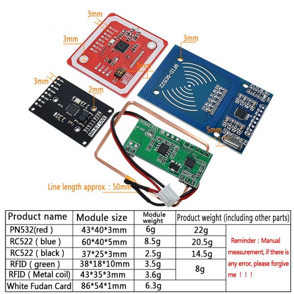 RFID module RC522 MFRC-522 RDM6300 Kits S50 13.56 Mhz 125Khz 6cm With Tags SPI